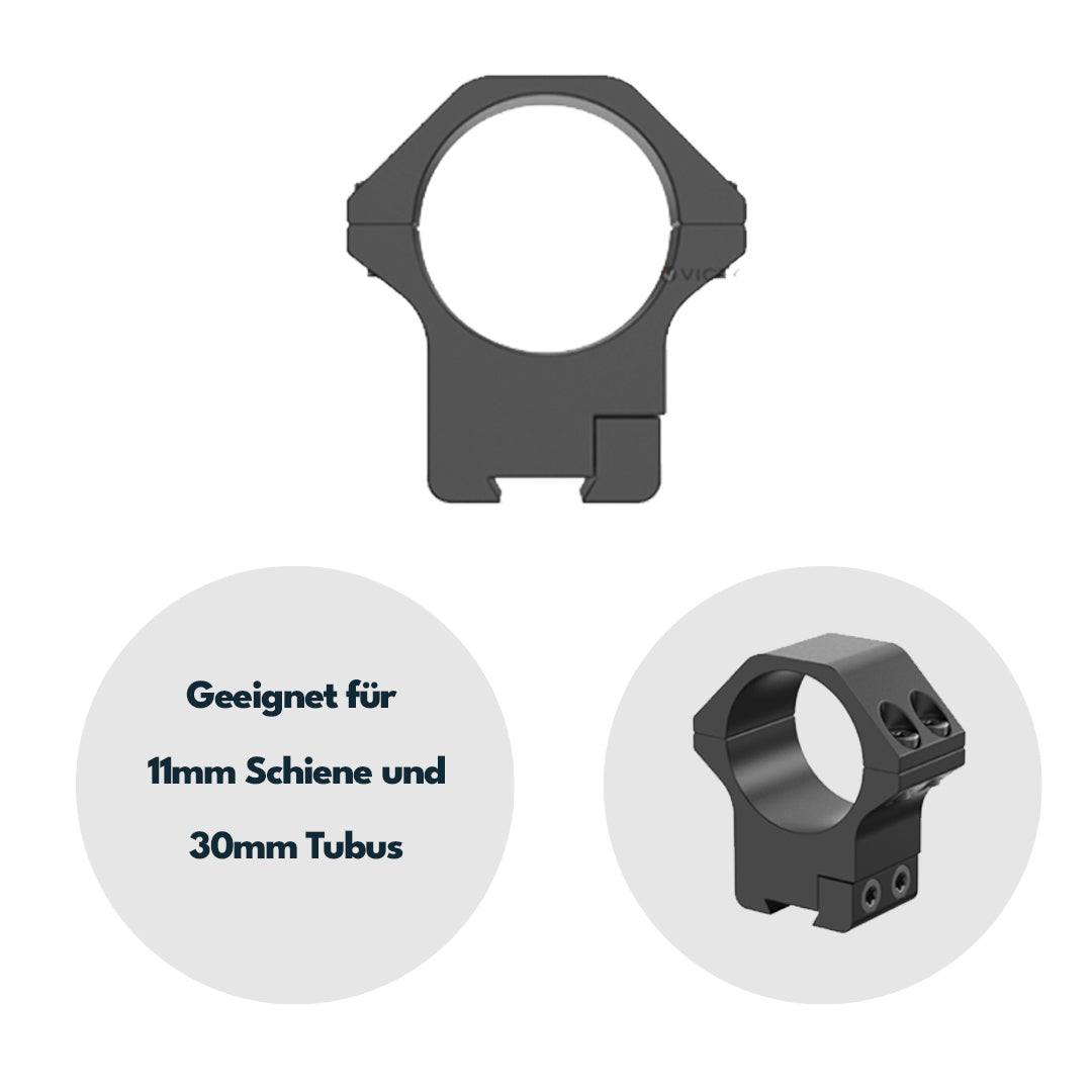 Victoptics Montageringe aus Aluminium für 11mm Schiene und 30mm Tubus aus Aluminium in verschiedenen Höhen