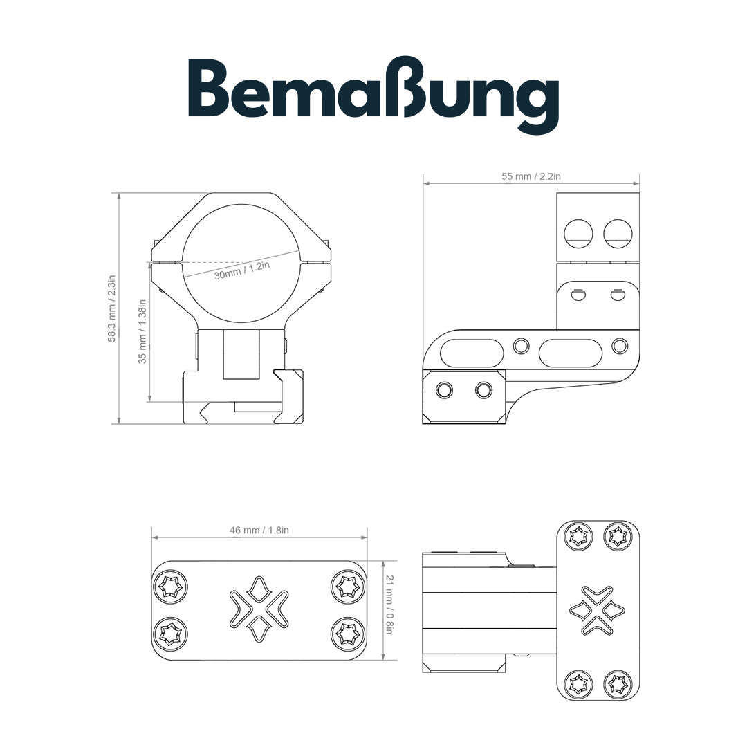 Vector Optics XASR-3065 höhenverstellbare Cantilever Montageringe für 30mm Tubus (h=35-41mm)