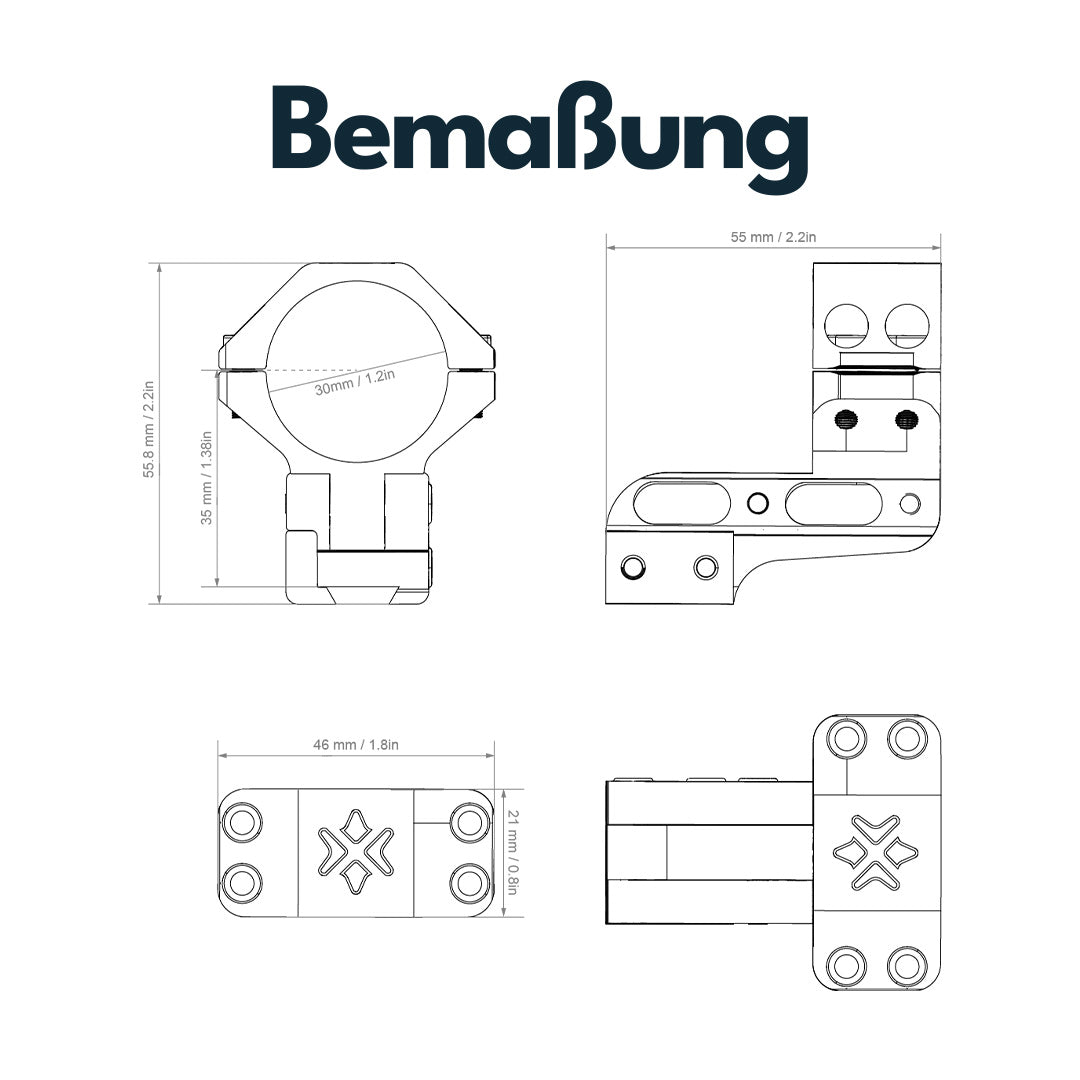 Vector Optics XASR-3065 höhenverstellbare Cantilever Montageringe für 30mm Tubus (h=35-41mm)
