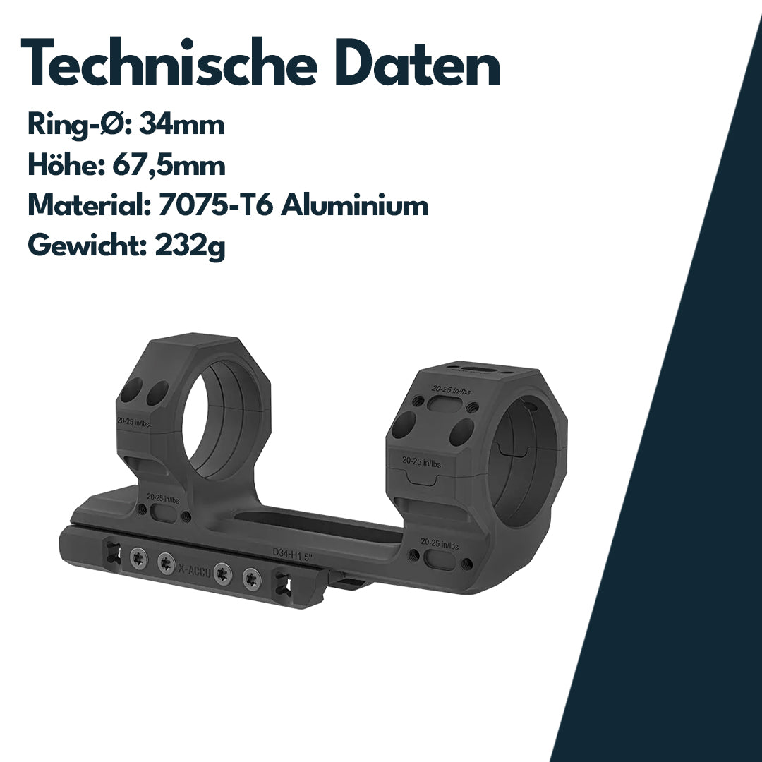 Vector Optics XASR-3476 34mm X-MOD 1.5'' One Piece Extended Picatinny Mount h=38mm