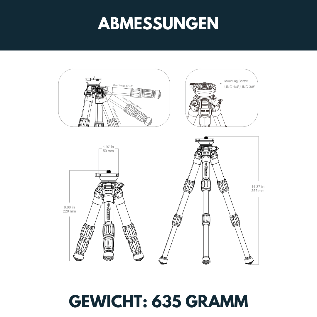 Vector Optics RSCF-T01 Rokstad 25-38cm Tripod Stativ aus Carbonfaser
