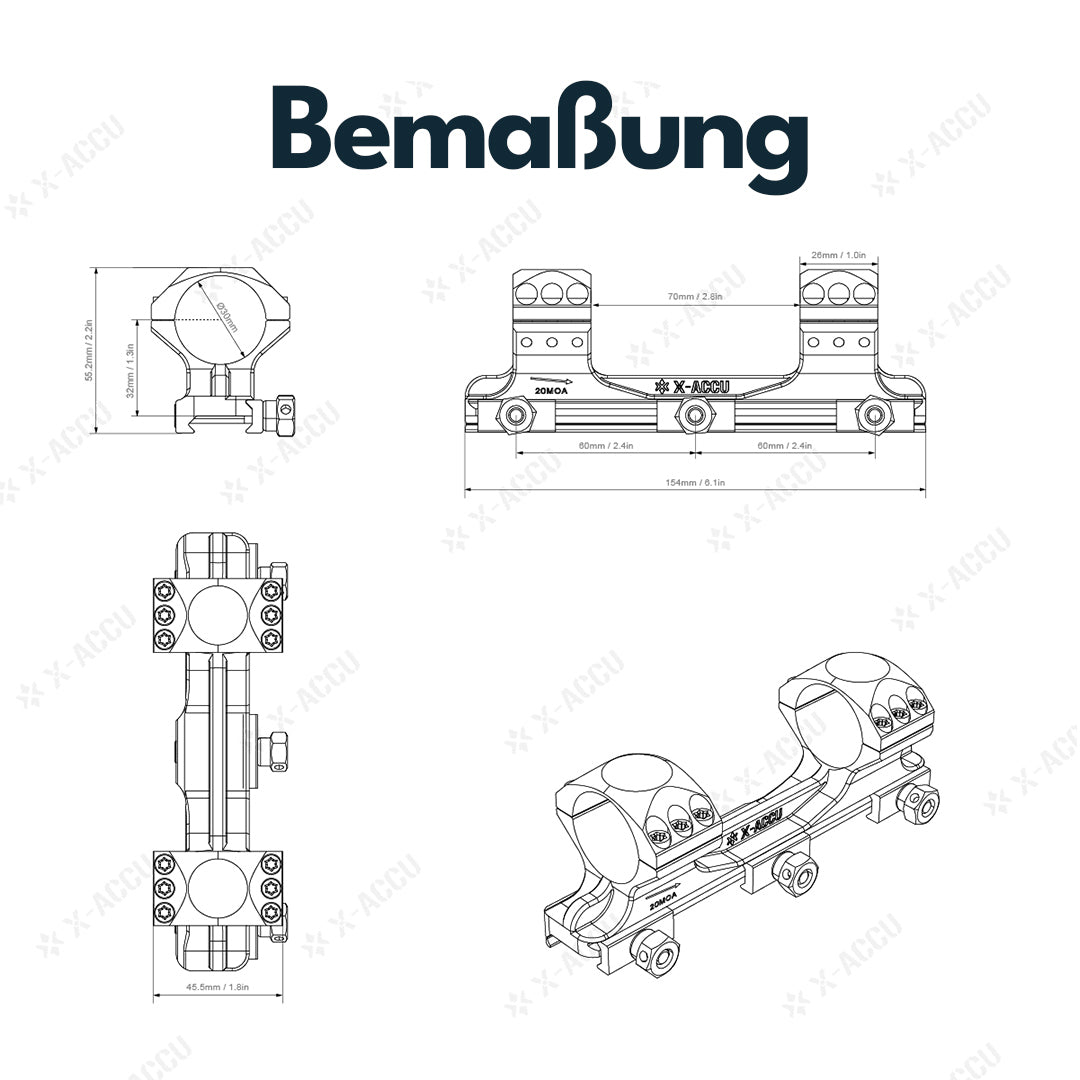 Vector Optics XASR-3011 X-Accu Blockmontage für 30mm Tubus, 21mm Picatinny, 20MOA Vorneigung, h= 32mm