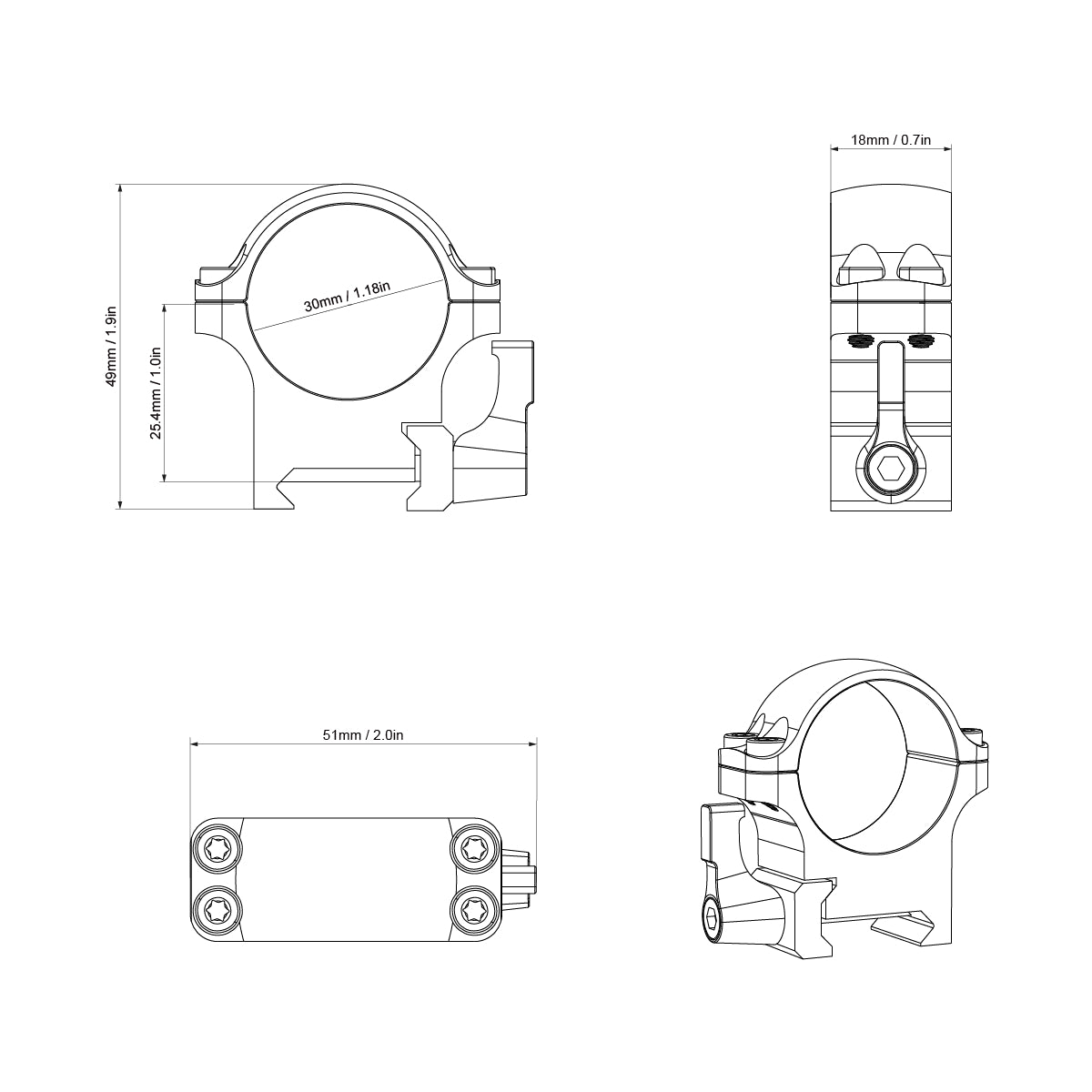 Vector Optics Stahl-Schnellmontage für 30mm Tubus, 21mm Picatinny/Weaver in verschiedenen Höhen