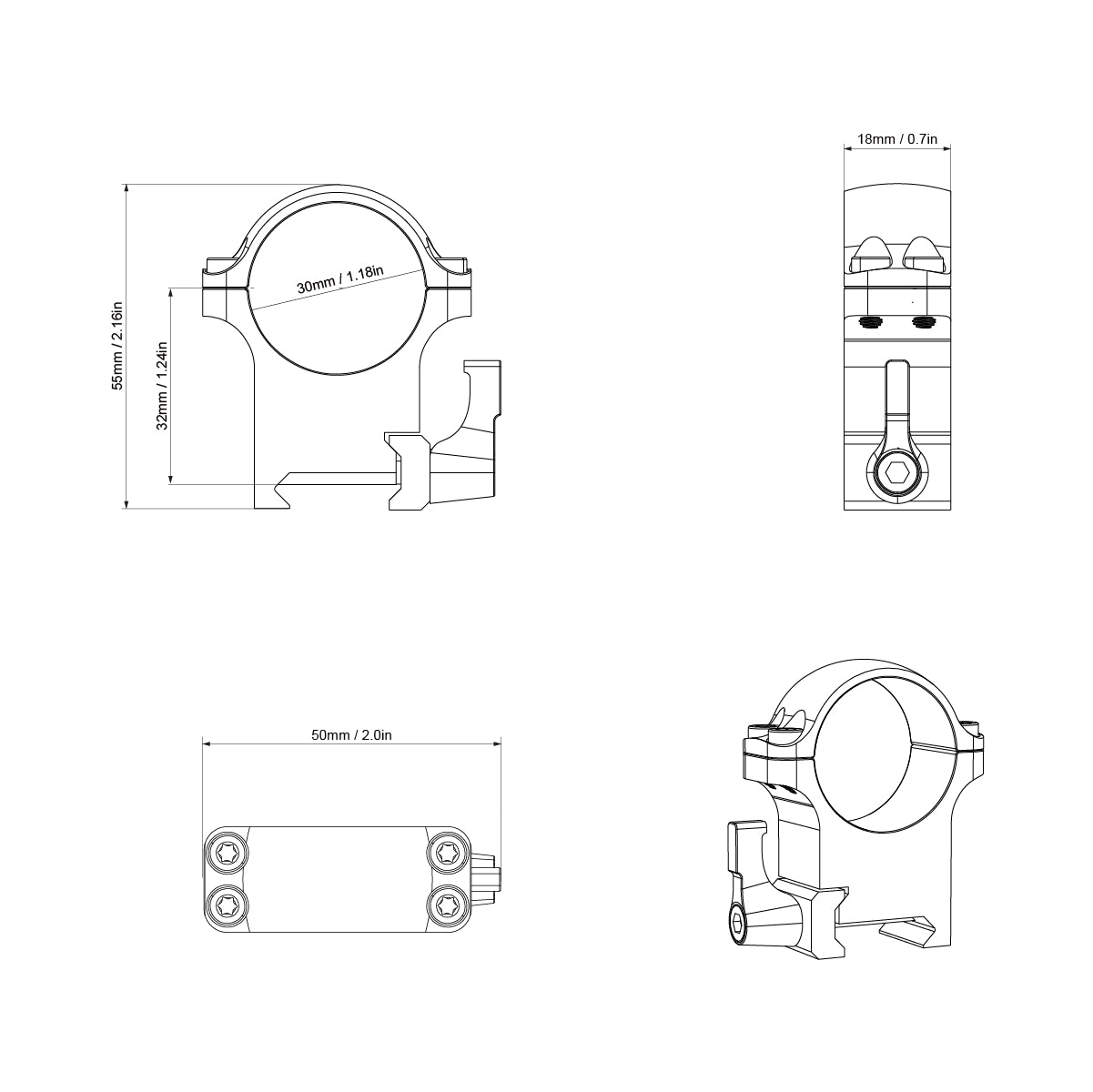 Vector Optics Stahl-Schnellmontage für 30mm Tubus, 21mm Picatinny/Weaver in verschiedenen Höhen