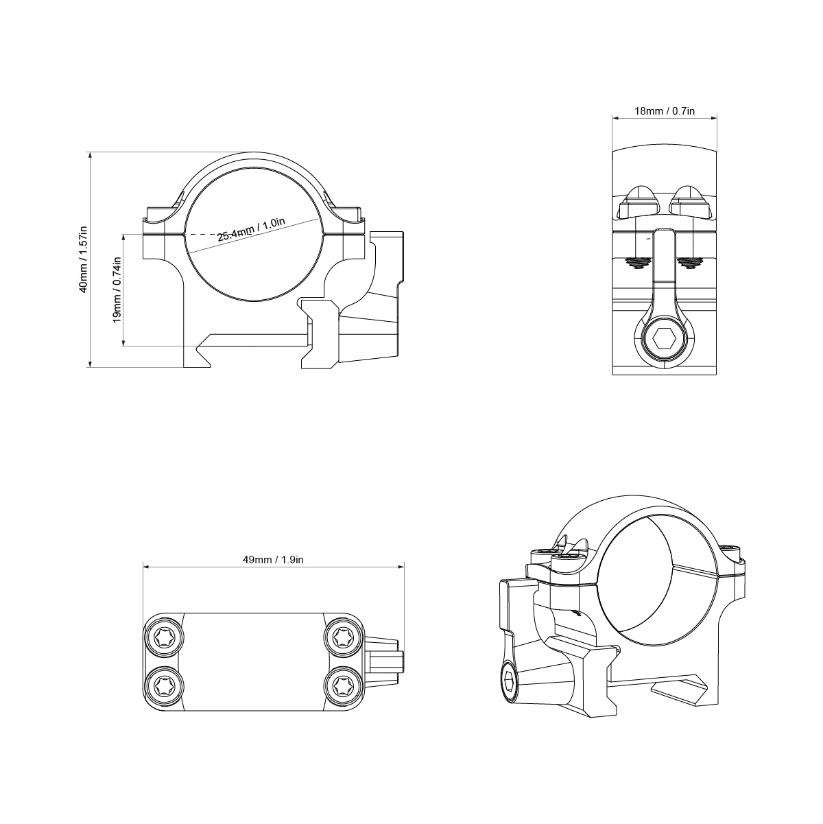 Vector Optics Stahl-Schnellmontage für 25,4mm Tubus, 21mm Picatinny/Weaver in verschiedenen Höhen