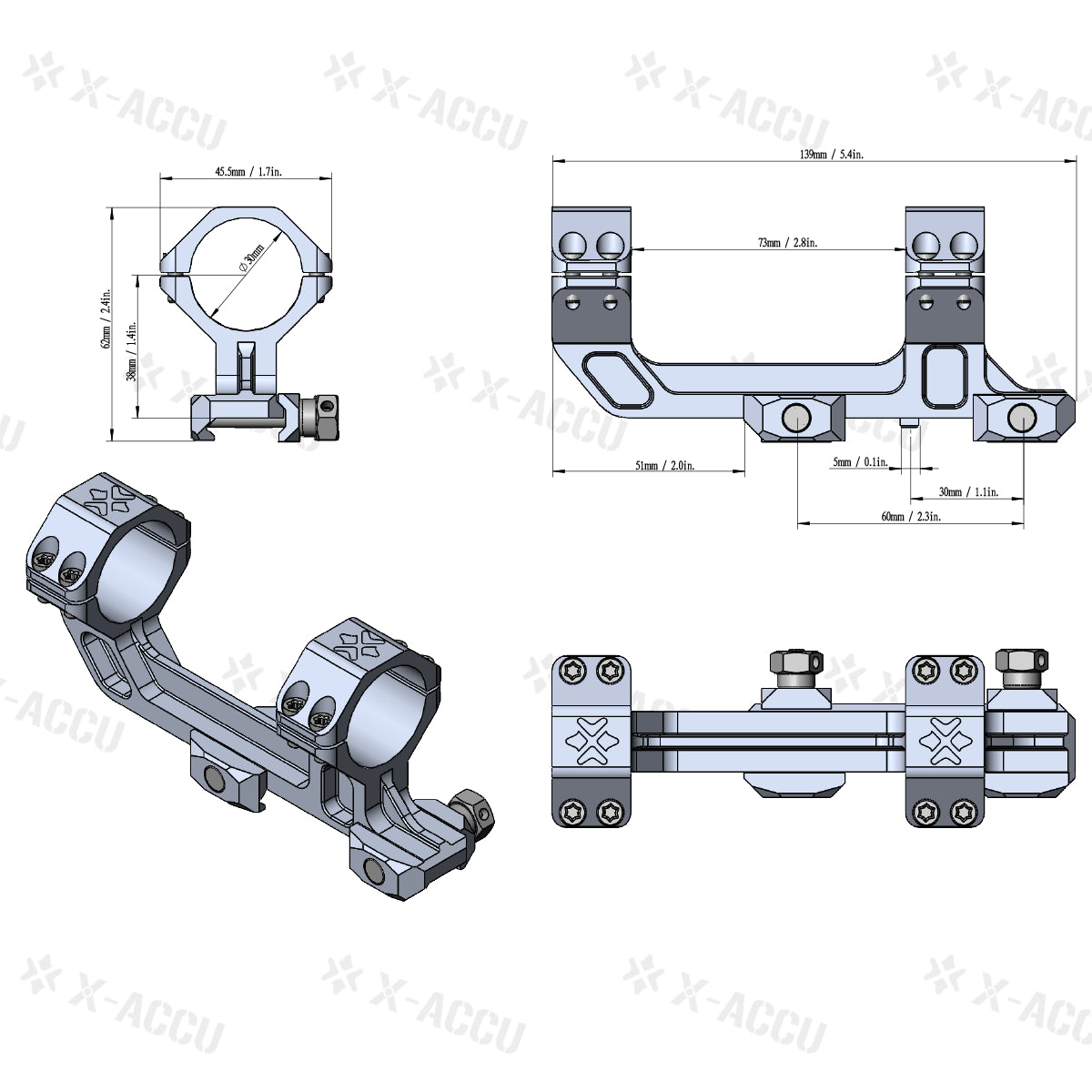 Vector Optics XASR-3036 X-Accu Blockmontage für 30mm Tubus, 21mm ext. Picatinny for AR, 20MOA Vorneigung, h=38mm FDE