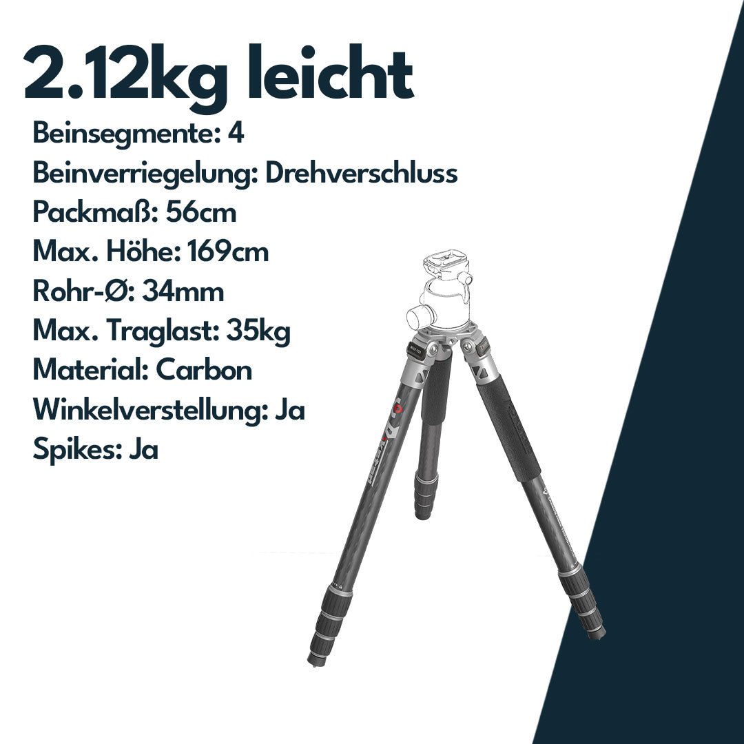 Vector Optics RSCF-T03 Rokstad 56-169cm Tripod Stativ aus Carbonfaser