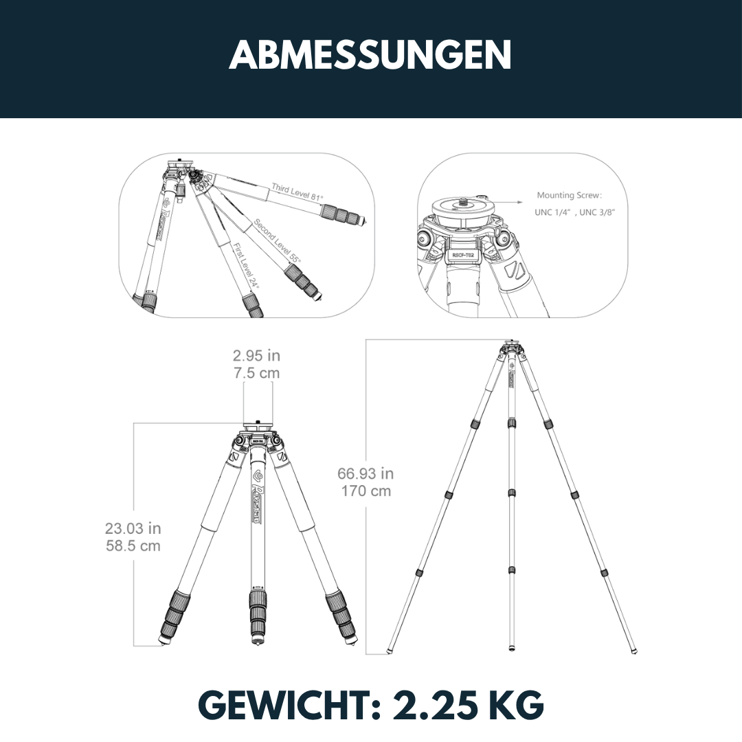 Vector Optics RSCF-T02 Rokstad 25-38cm Tripod Stativ aus Carbonfaser