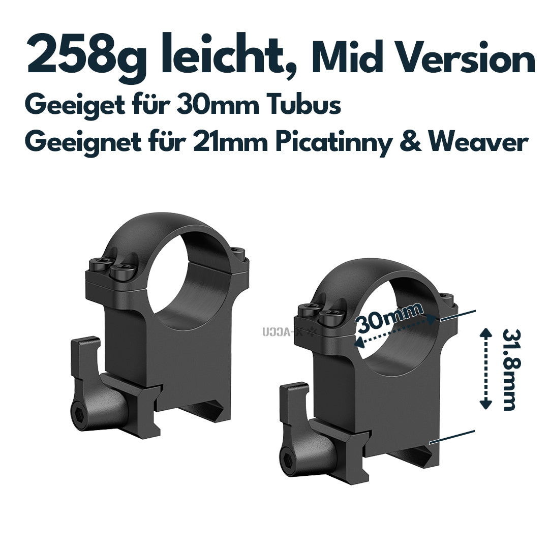 Vector Optics Stahl-Schnellmontage für 25,4mm Tubus, 21mm Picatinny/Weaver in verschiedenen Höhen