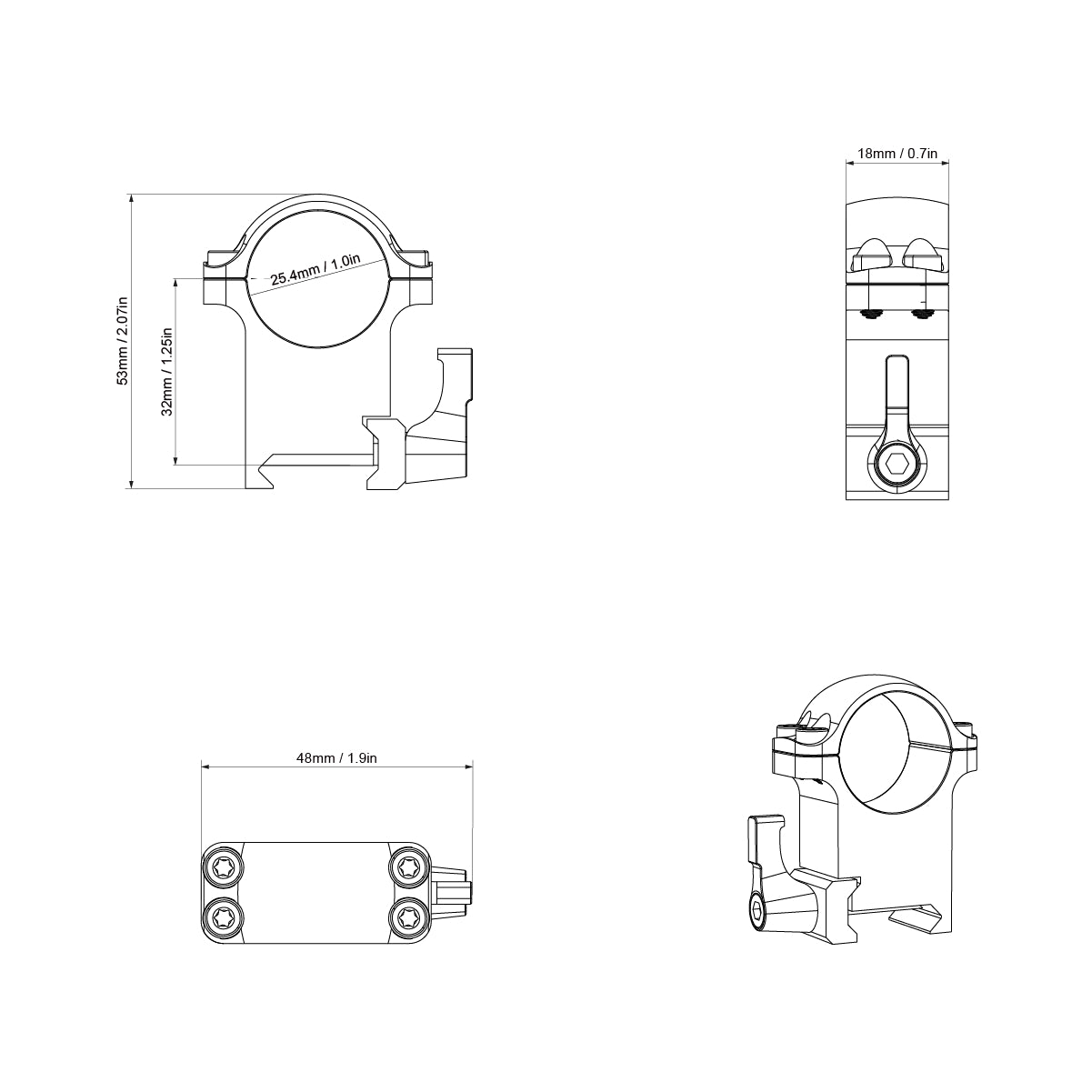 Vector Optics Stahl-Schnellmontage für 25,4mm Tubus, 21mm Picatinny/Weaver in verschiedenen Höhen
